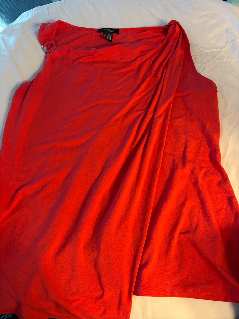 White House Black Market Red One-Shoulder Draped Tunic